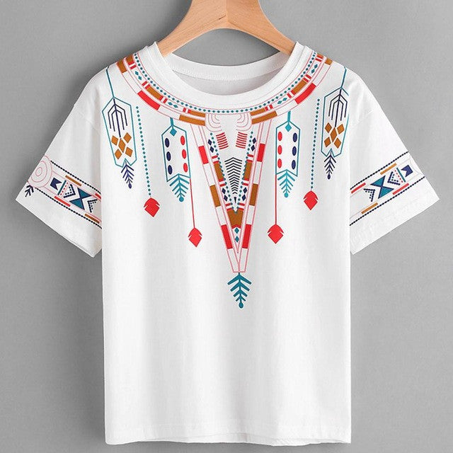 2017 Summer T-shirt Sexy Women Short Sleeve Geometry Printed Blusa Tops Fashion Patchwork t-shirt poleras de mujer