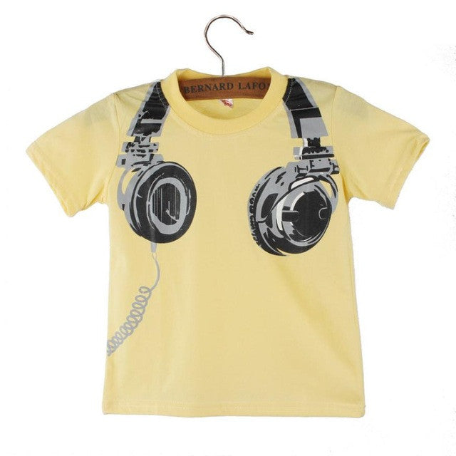 Boy Kids Summer Casual Headphone Short Sleeve Tops Blouses T Shirt boys t shirts fashion 2016