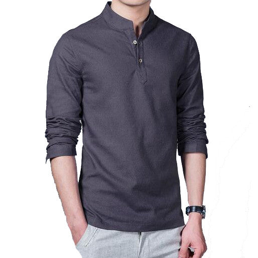 Men 's long - sleeved shirt men' s cotton and linen shirt
