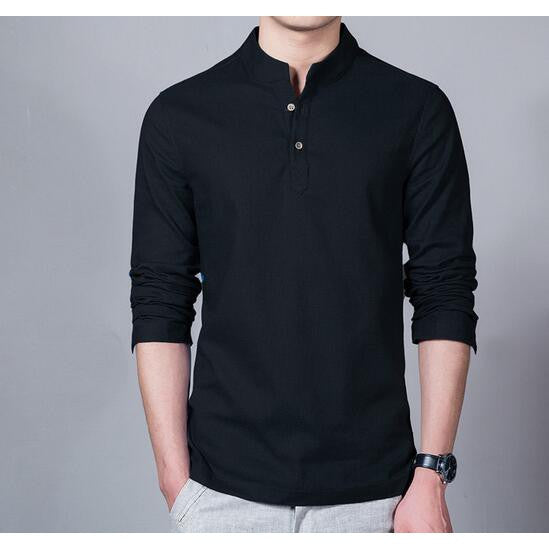 Men 's long - sleeved shirt men' s cotton and linen shirt