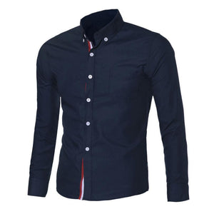 Navy Blue/Light Blue/White Mens Button Shirt Chemise Homme Slim Fit Long Sleeve Men Shirts Famous Brand Social Shirt