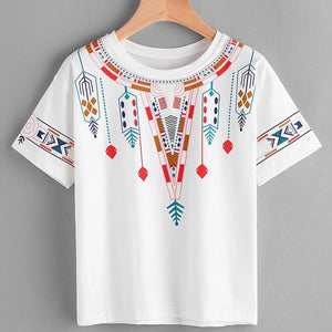 2017 Summer T-shirt Sexy Women Short Sleeve Geometry Printed Blusa Tops Fashion Patchwork t-shirt poleras de mujer