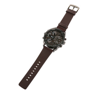 Oulm 3548 Men's Boys Big Round Dial Dual Time Display Quartz Wrist Watch with Cloth Band