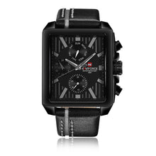 NAVIFORCE Luxury Genuine Leather Quartz Men Watch Square Dial 3ATM Water-Proof Man Casual Wristwatch with Sub-dials + Box