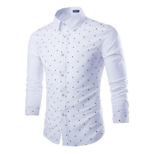New Slim Men Stitching Long Sleeve Shirt Fashion Skeleton Print Shirt