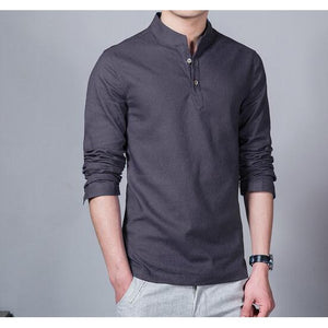 Men 's long - sleeved shirt men' s cotton and linen shirt