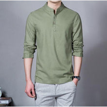 Men 's long - sleeved shirt men' s cotton and linen shirt